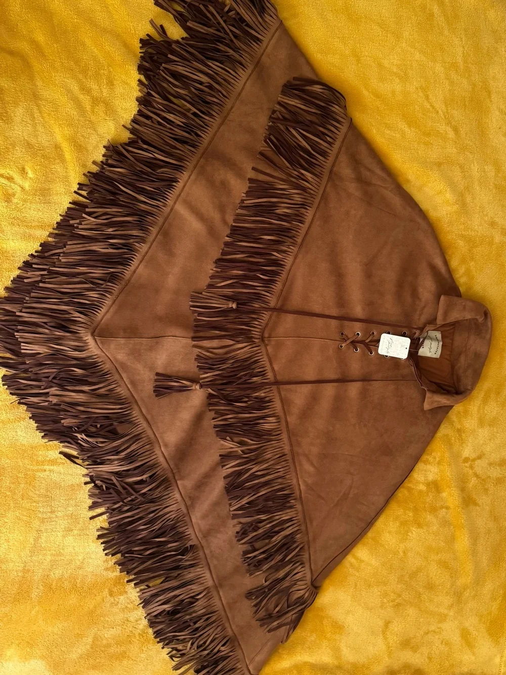 Free People Brown Suede Fringe Poncho